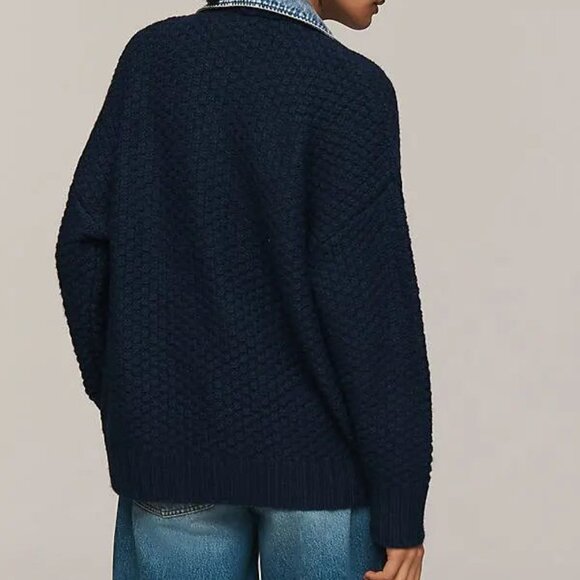 BLANKNYC Top Pick Blue Last Call Mixed Media Cardigan Sweater - Picture 3 of 4